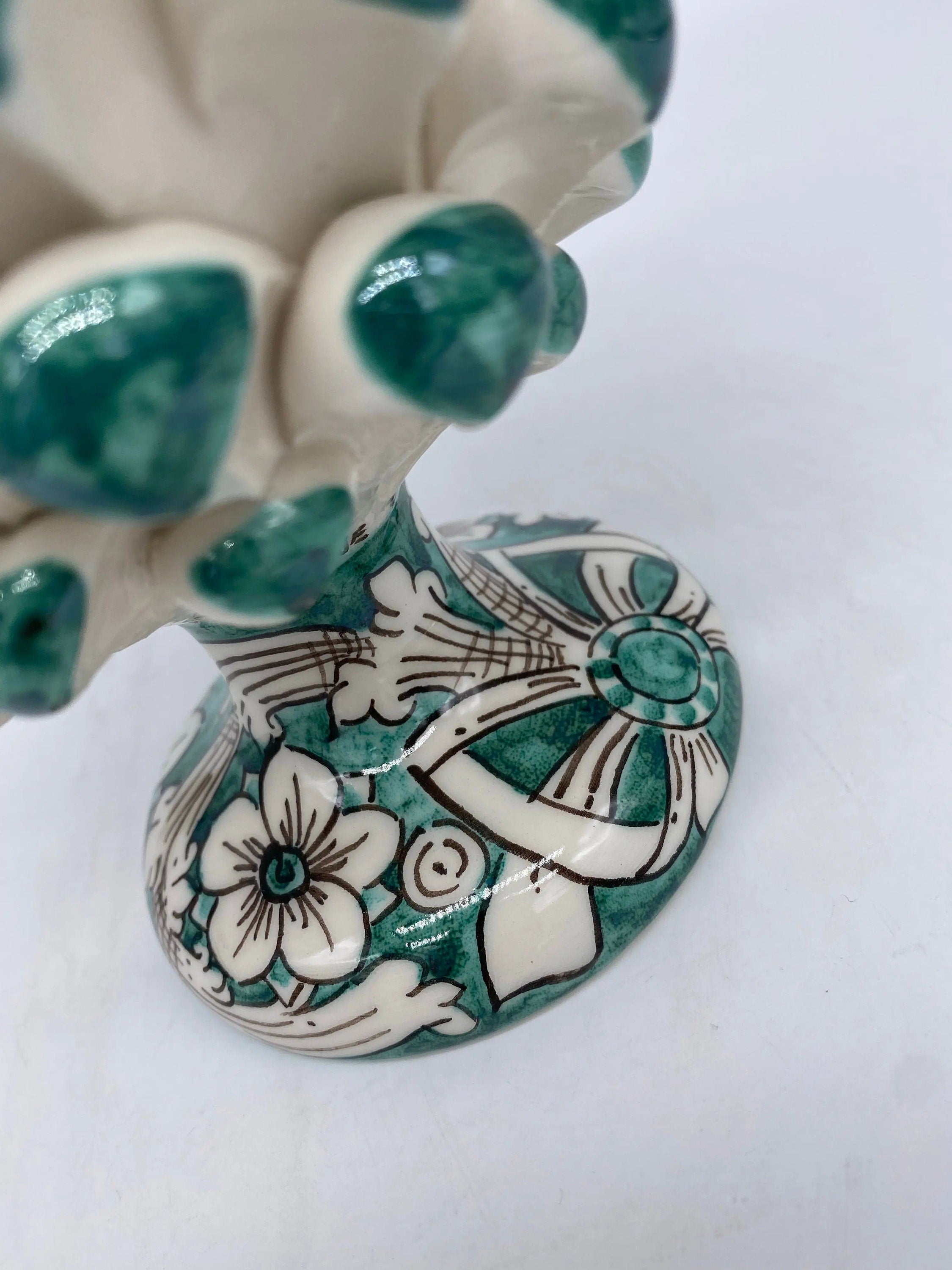 Pigna Ceramica Caltagirone cm H.20 Artigianale Base Decorata Punte Verde DD CERAMICHE SICILIANE
