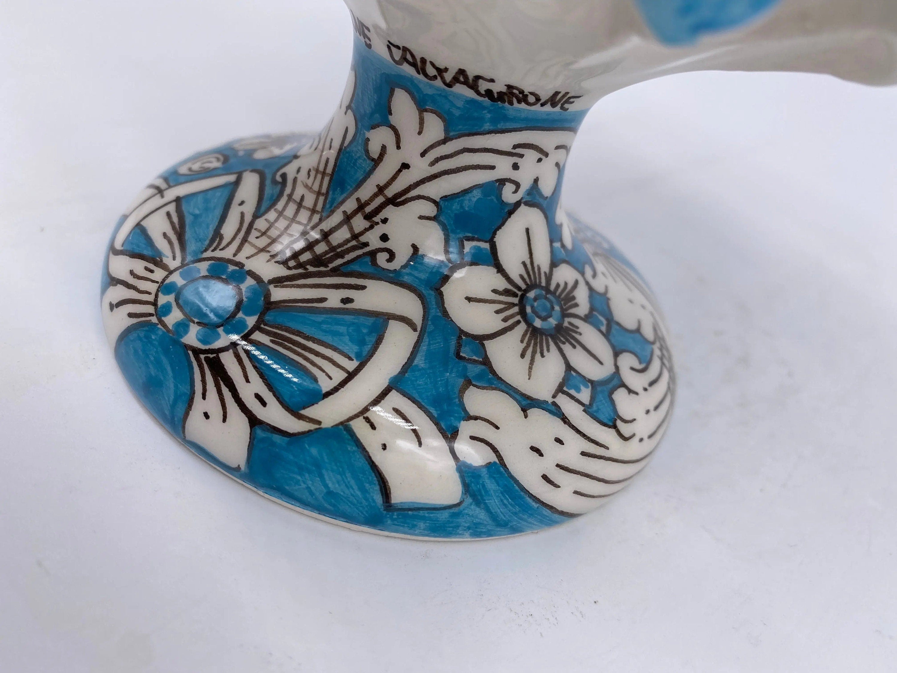 Pigna Ceramica Caltagirone cm H.20 Artigianale Base Decorata Punte Celeste DD CERAMICHE SICILIANE