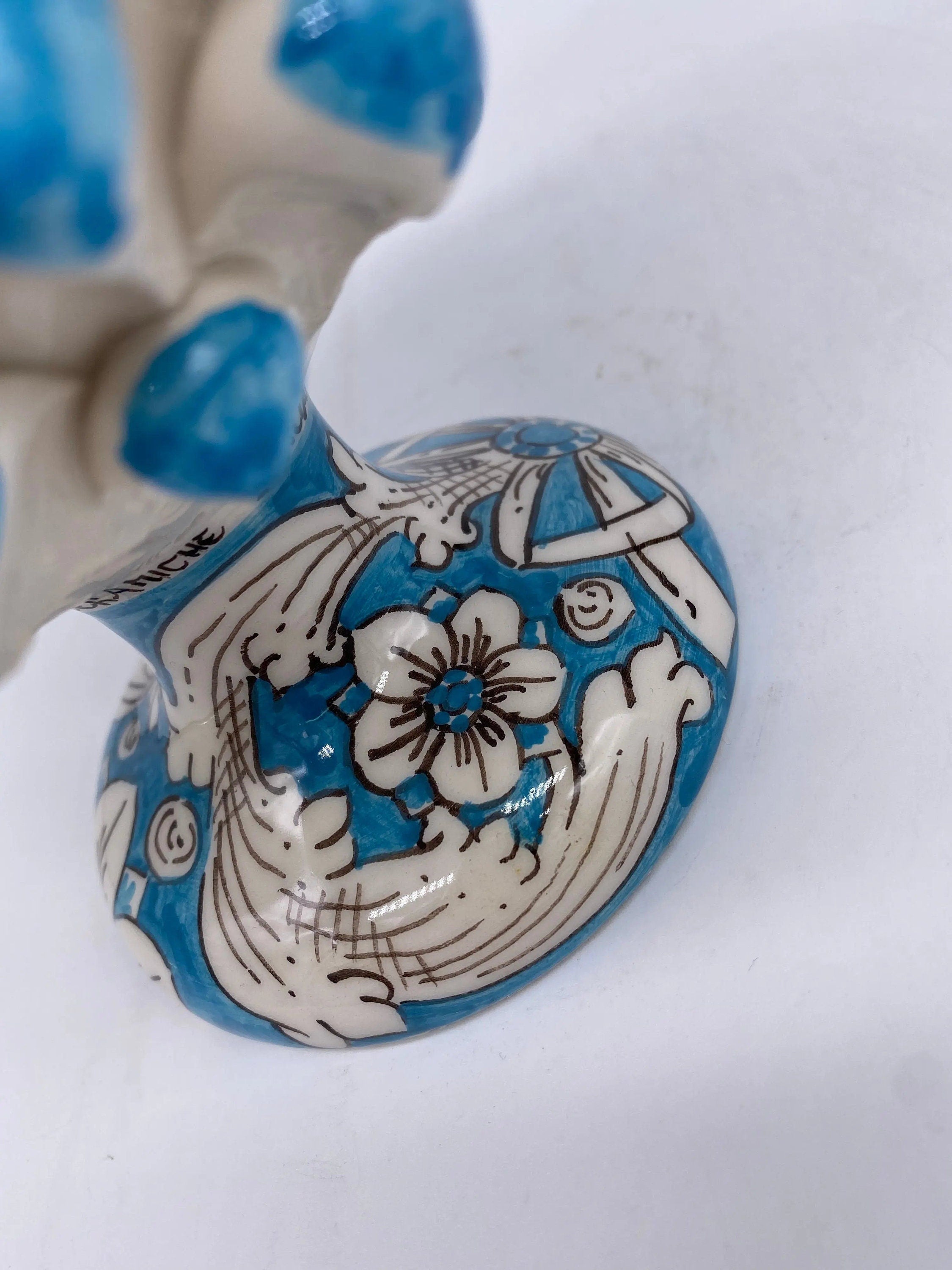 Pigna Ceramica Caltagirone cm H.20 Artigianale Base Decorata Punte Celeste DD CERAMICHE SICILIANE