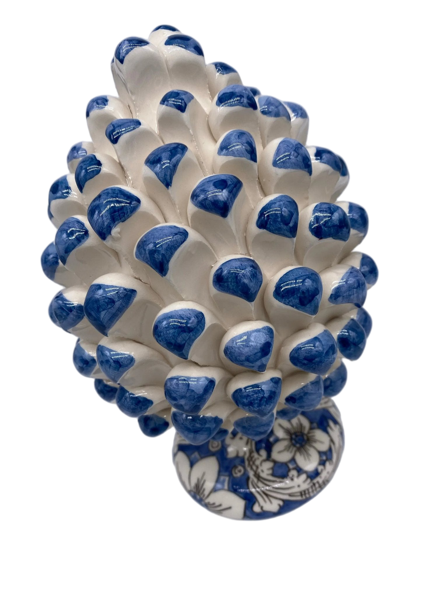 Pigna Ceramica Caltagirone cm H.20 Artigianale Base Decorata Punte Blu - DD CERAMICHE SICILIANE