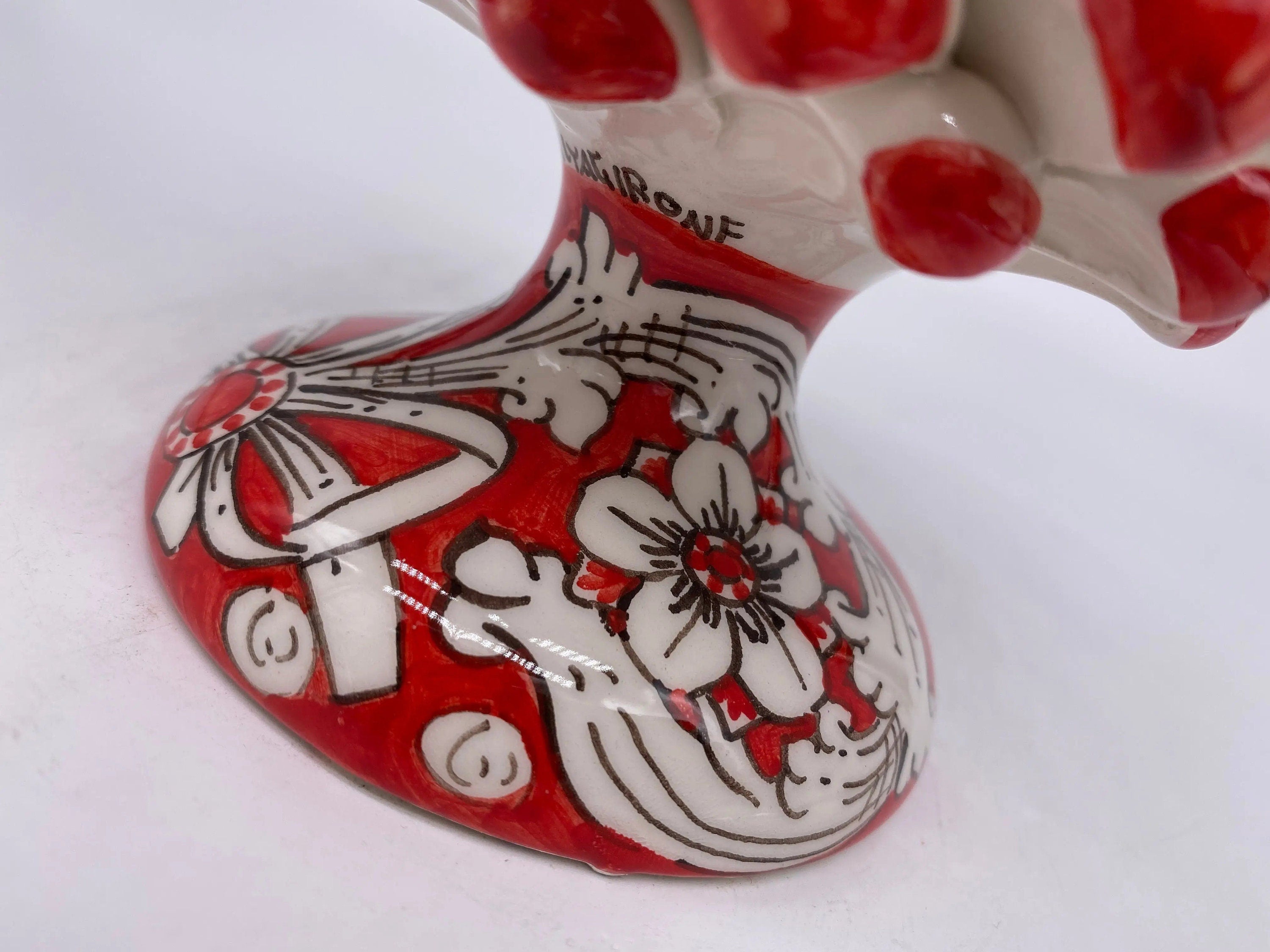 Pigna Ceramica Caltagirone cm H.20 Artigianale Base Decorata Punte Rosso DD CERAMICHE SICILIANE
