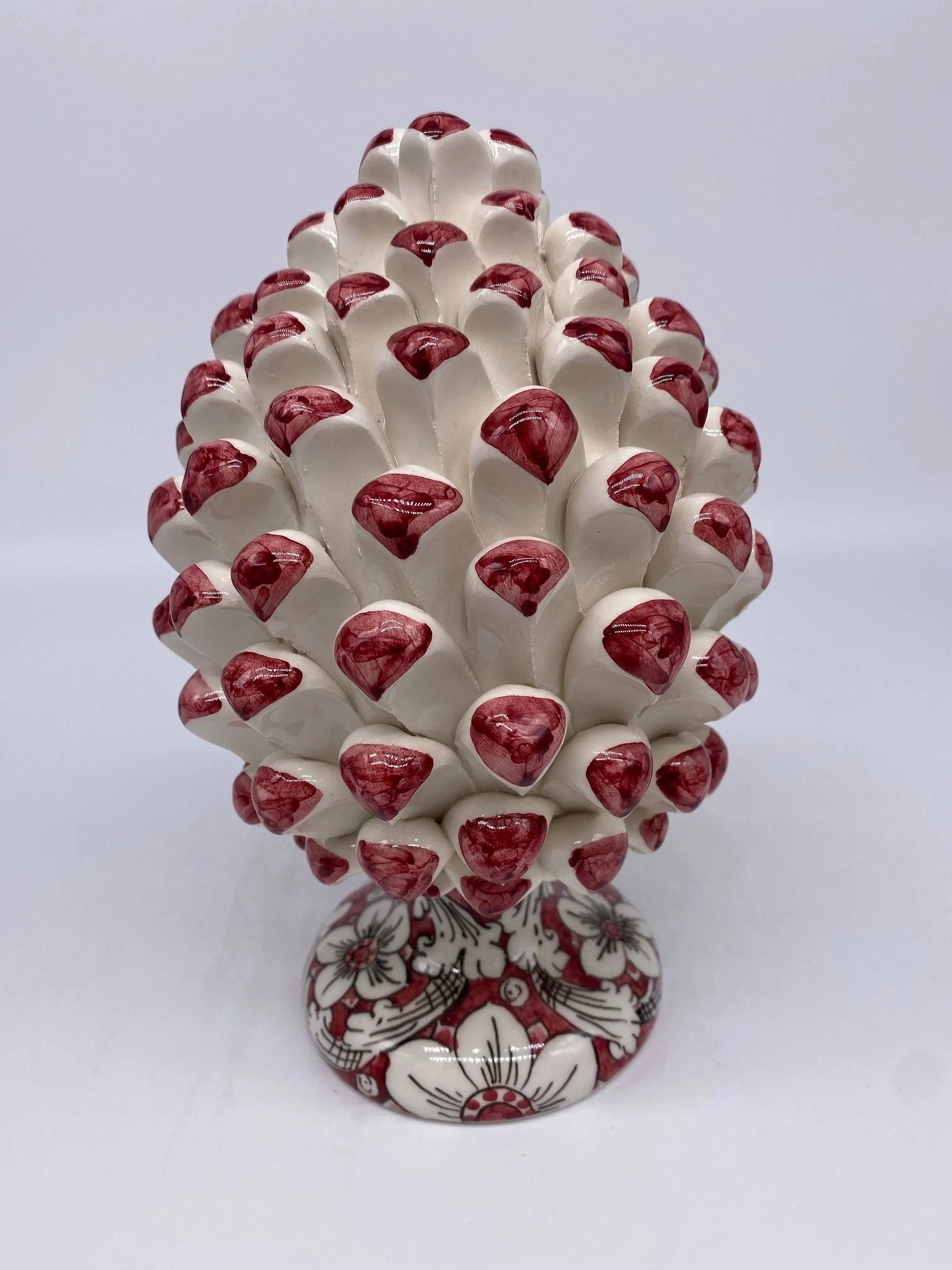 Pigna Ceramica Caltagirone cm H.20 Artigianale Base Decorata Punte Bordeaux DD CERAMICHE SICILIANE