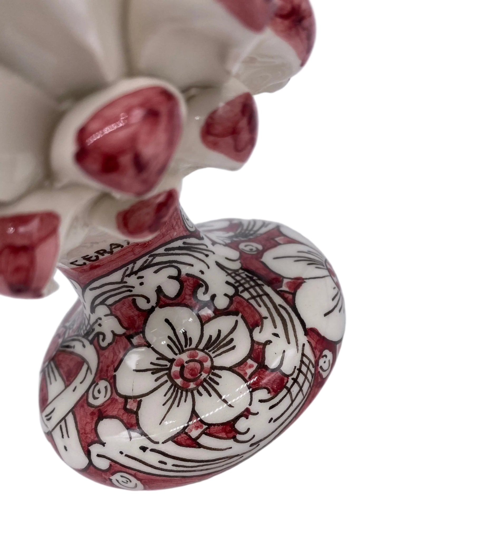 Pigna Ceramica Caltagirone cm H.20 Artigianale Base Decorata Punte Bordeaux - DD CERAMICHE SICILIANE