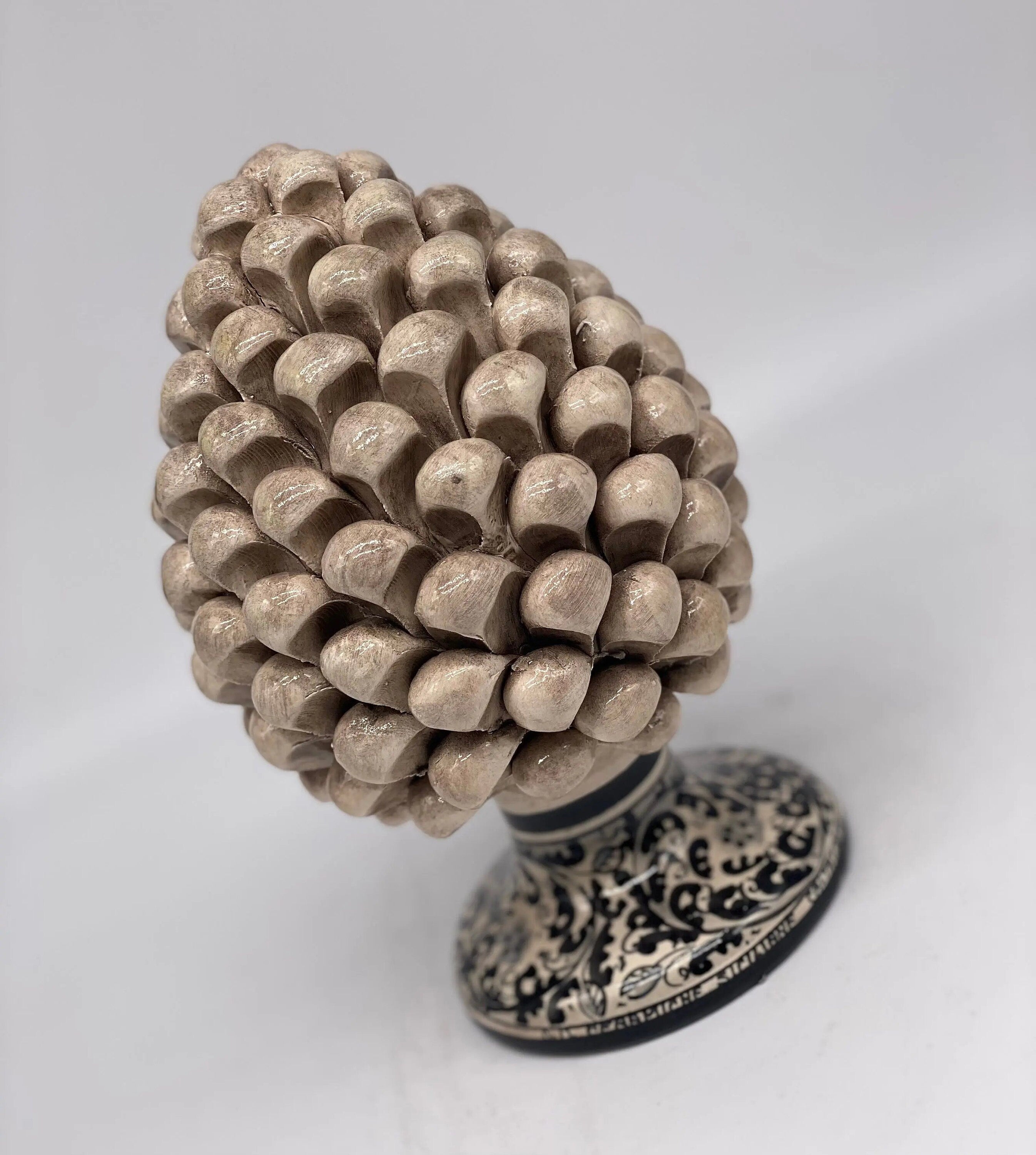 Pigna Ceramica Caltagirone cm H.20 Artigianale Beige Base Decorata DD CERAMICHE SICILIANE