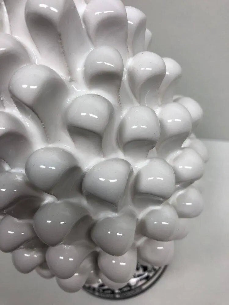 Pigna Ceramica Caltagirone cm H.20 Artigianale Bianco Base Decorata Nero DD CERAMICHE SICILIANE