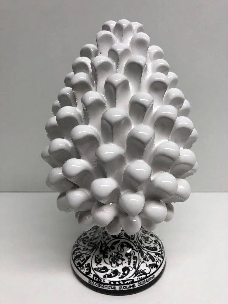 Pigna Ceramica Caltagirone cm H.20 Artigianale Bianco Base Decorata Nero DD CERAMICHE SICILIANE