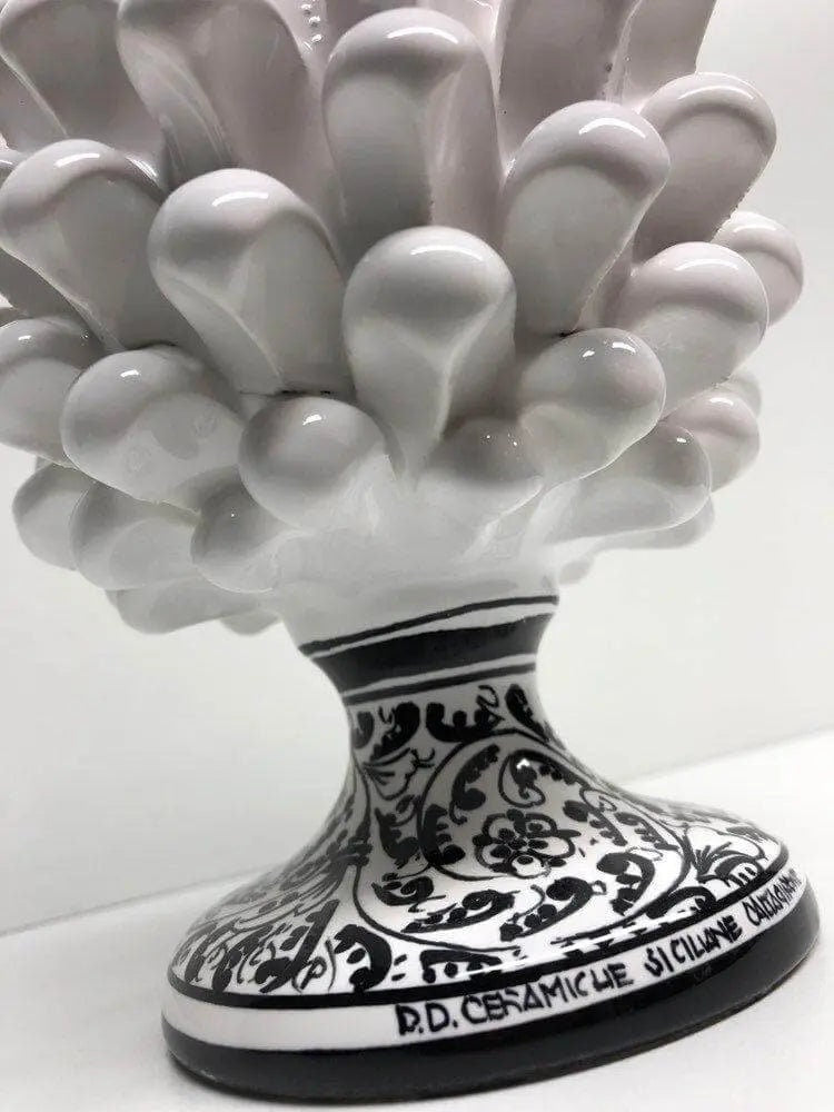 Pigna Ceramica Caltagirone cm H.20 Artigianale Bianco Base Decorata Nero DD CERAMICHE SICILIANE