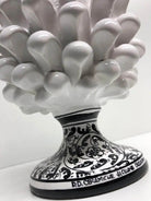 Pigna Ceramica Caltagirone cm H.20 Artigianale Bianco Base Decorata Nero DD CERAMICHE SICILIANE
