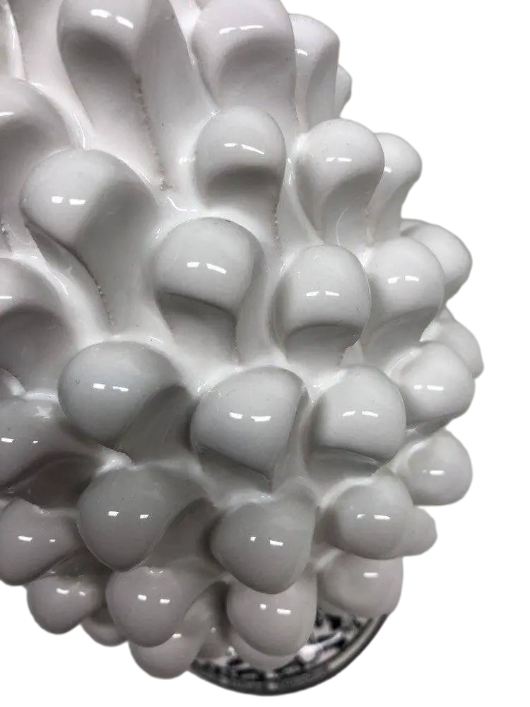 Pigna Ceramica Caltagirone cm H.20 Artigianale Bianco Base Decorata Nero - DD CERAMICHE SICILIANE