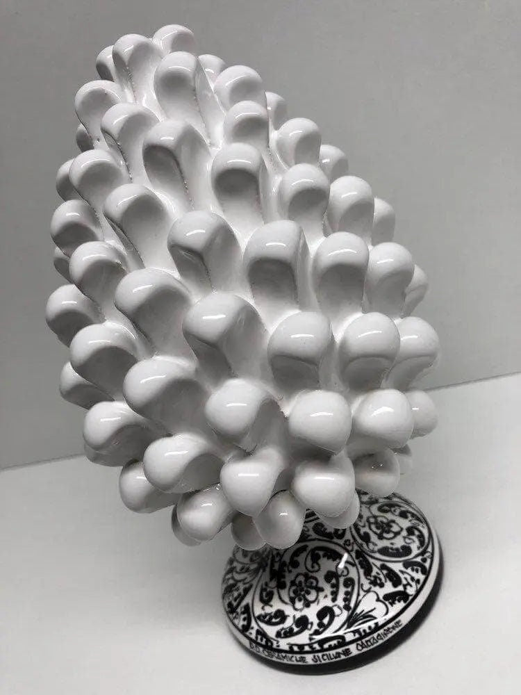 Pigna Ceramica Caltagirone cm H.20 Artigianale Bianco Base Decorata Nero DD CERAMICHE SICILIANE