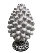 Pigna Ceramica Caltagirone cm H.20 Artigianale Bianco Base Decorata Nero - DD CERAMICHE SICILIANE