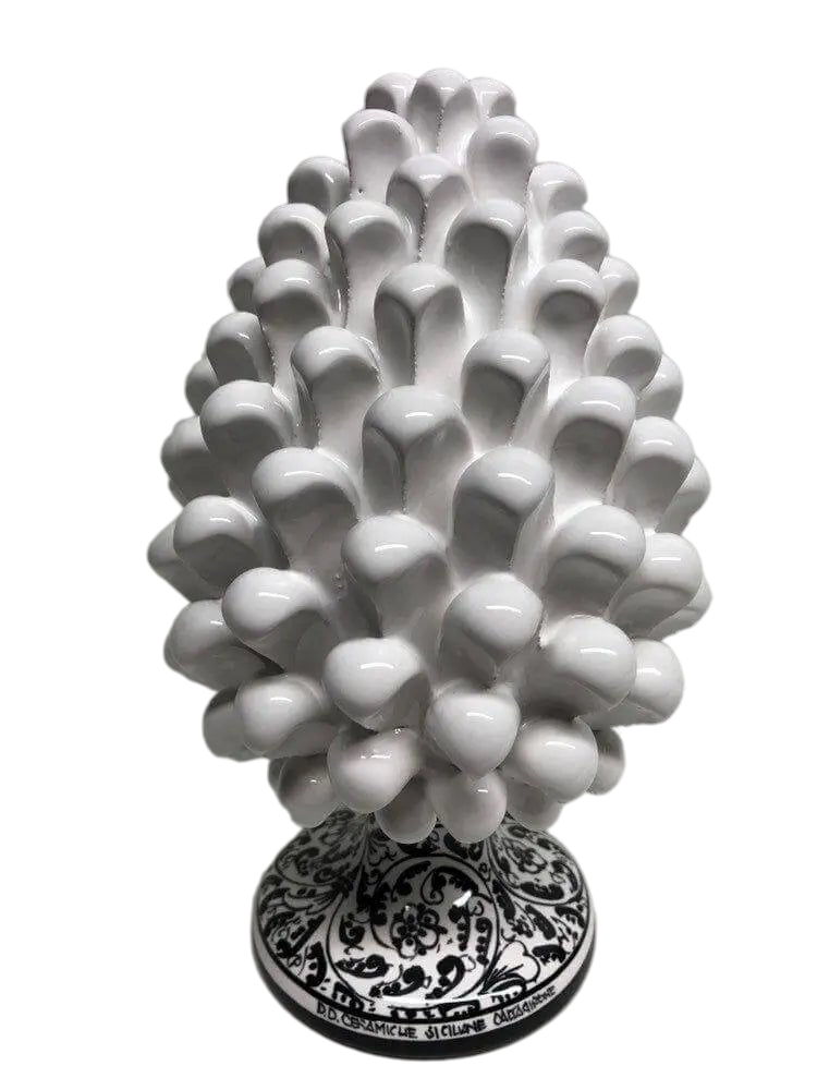 Pigna Ceramica Caltagirone cm H.20 Artigianale Bianco Base Decorata Nero - DD CERAMICHE SICILIANE
