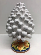 Pigna Ceramica Caltagirone cm H.20 Artigianale Bianco Base Decorata DD CERAMICHE SICILIANE