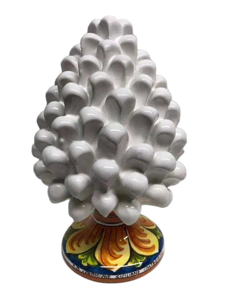 Pigna Ceramica Caltagirone cm H.20 Artigianale Bianco Base Decorata - DD CERAMICHE SICILIANE
