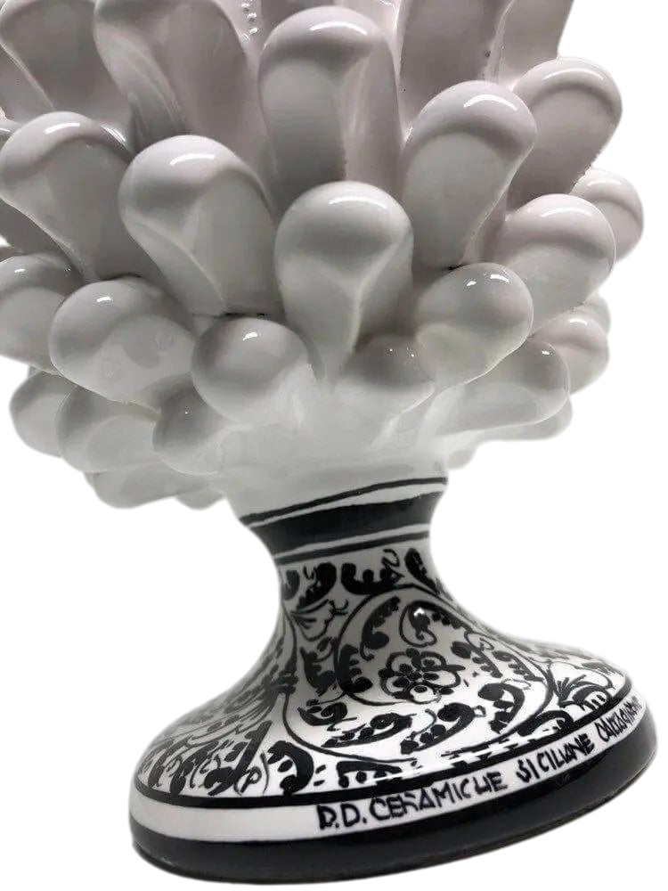 Pigna Ceramica Caltagirone cm H.20 Artigianale Bianco Base Decorata Nero - DD CERAMICHE SICILIANE