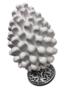 Pigna Ceramica Caltagirone cm H.20 Artigianale Bianco Base Decorata Nero - DD CERAMICHE SICILIANE