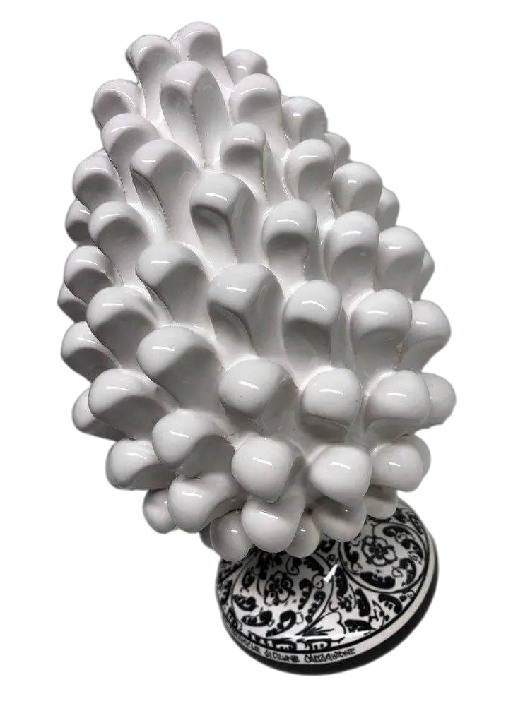 Pigna Ceramica Caltagirone cm H.20 Artigianale Bianco Base Decorata Nero - DD CERAMICHE SICILIANE