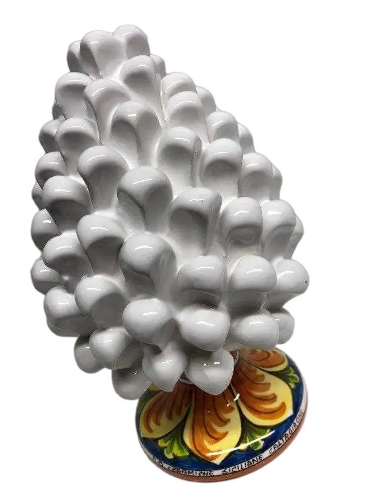 Pigna Ceramica Caltagirone cm H.20 Artigianale Bianco Base Decorata - DD CERAMICHE SICILIANE