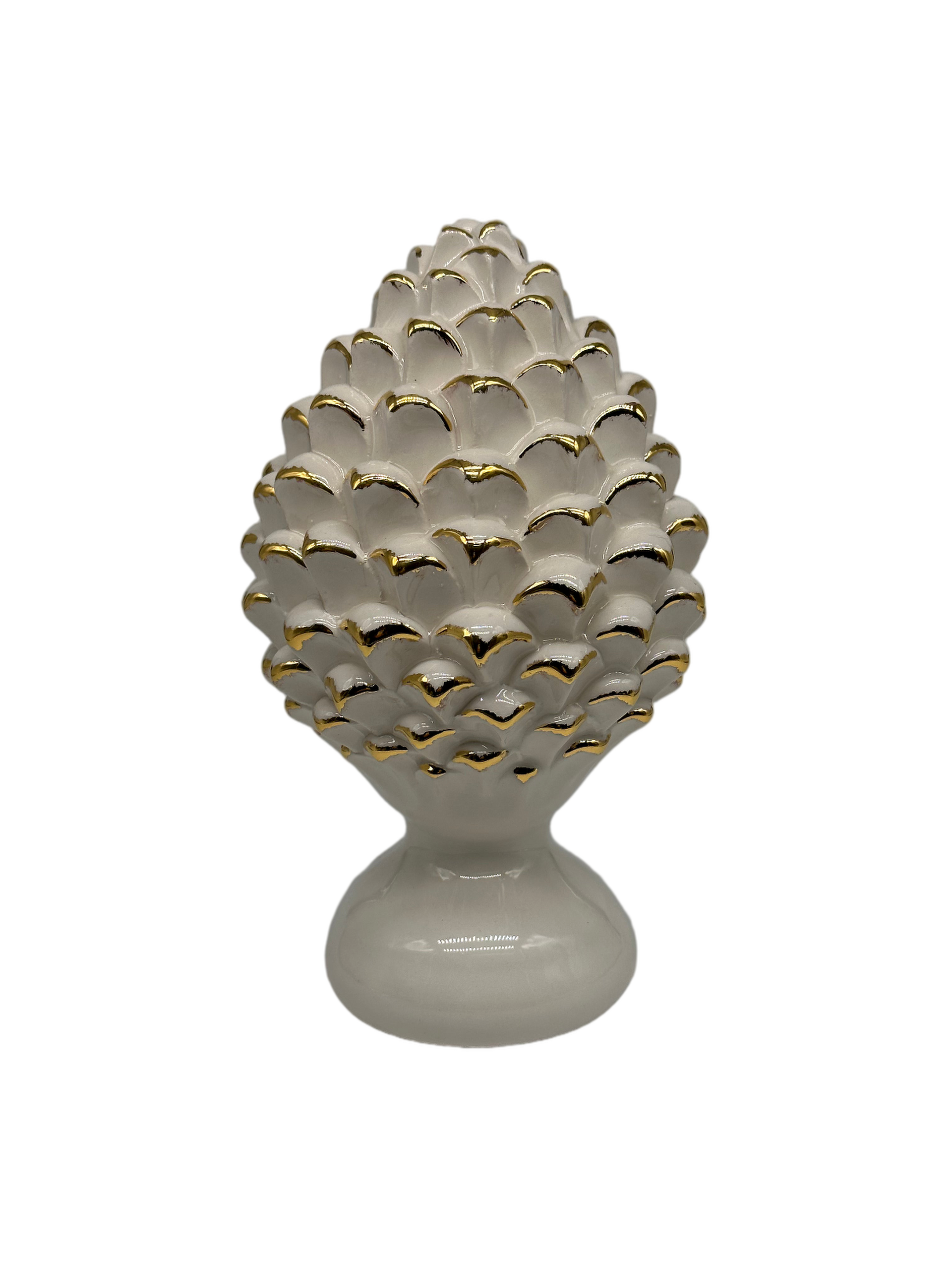 Pigna In Ceramica Di Caltagirone Fatta A Mano – Bianco Antico – H 20 Cm