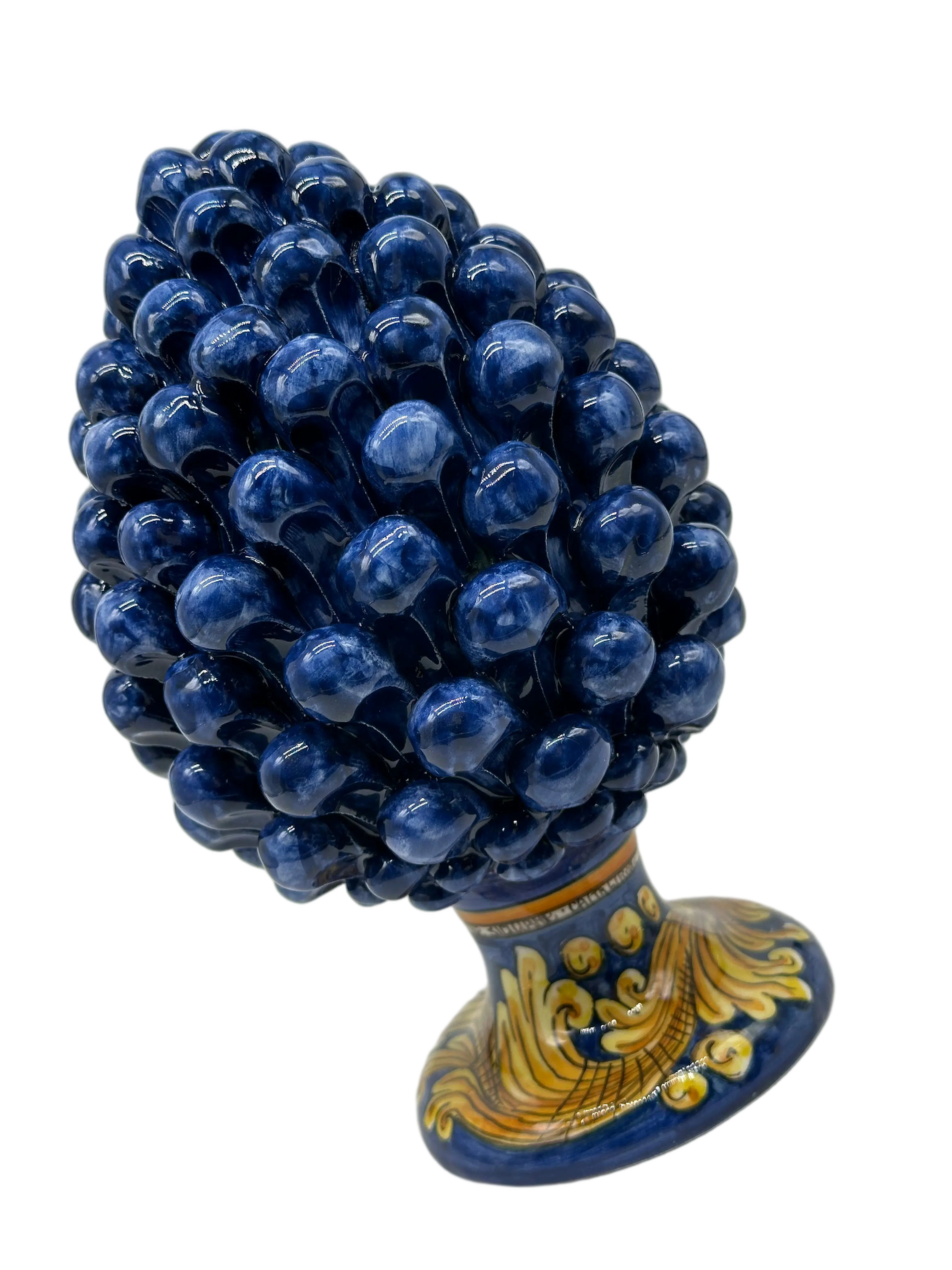 Pigna Ceramica Caltagirone cm H.20 Artigianale Blu Base Decorata DD CERAMICHE SICILIANE