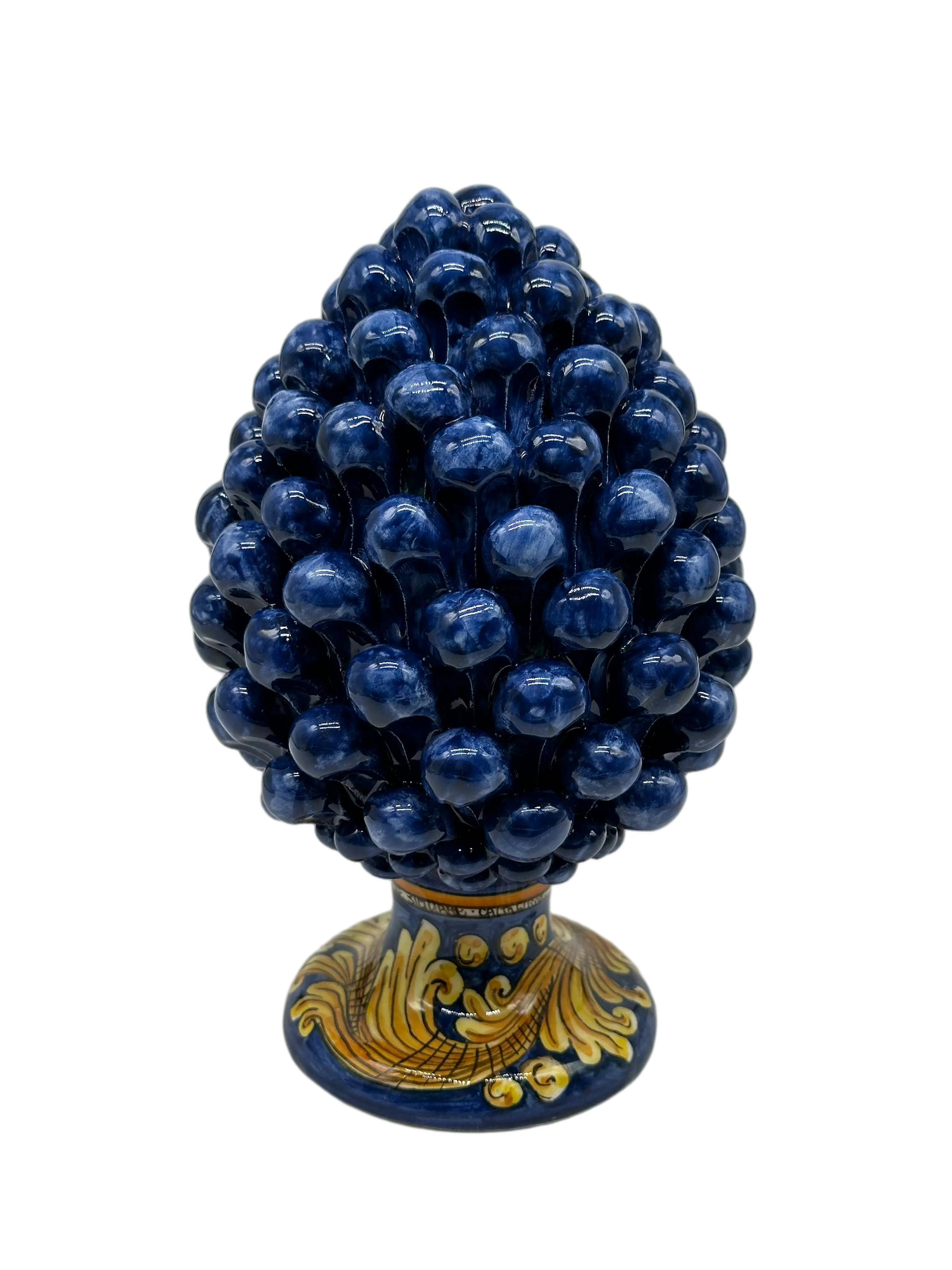 Pigna Ceramica Caltagirone cm H.20 Artigianale Blu Base Decorata DD CERAMICHE SICILIANE