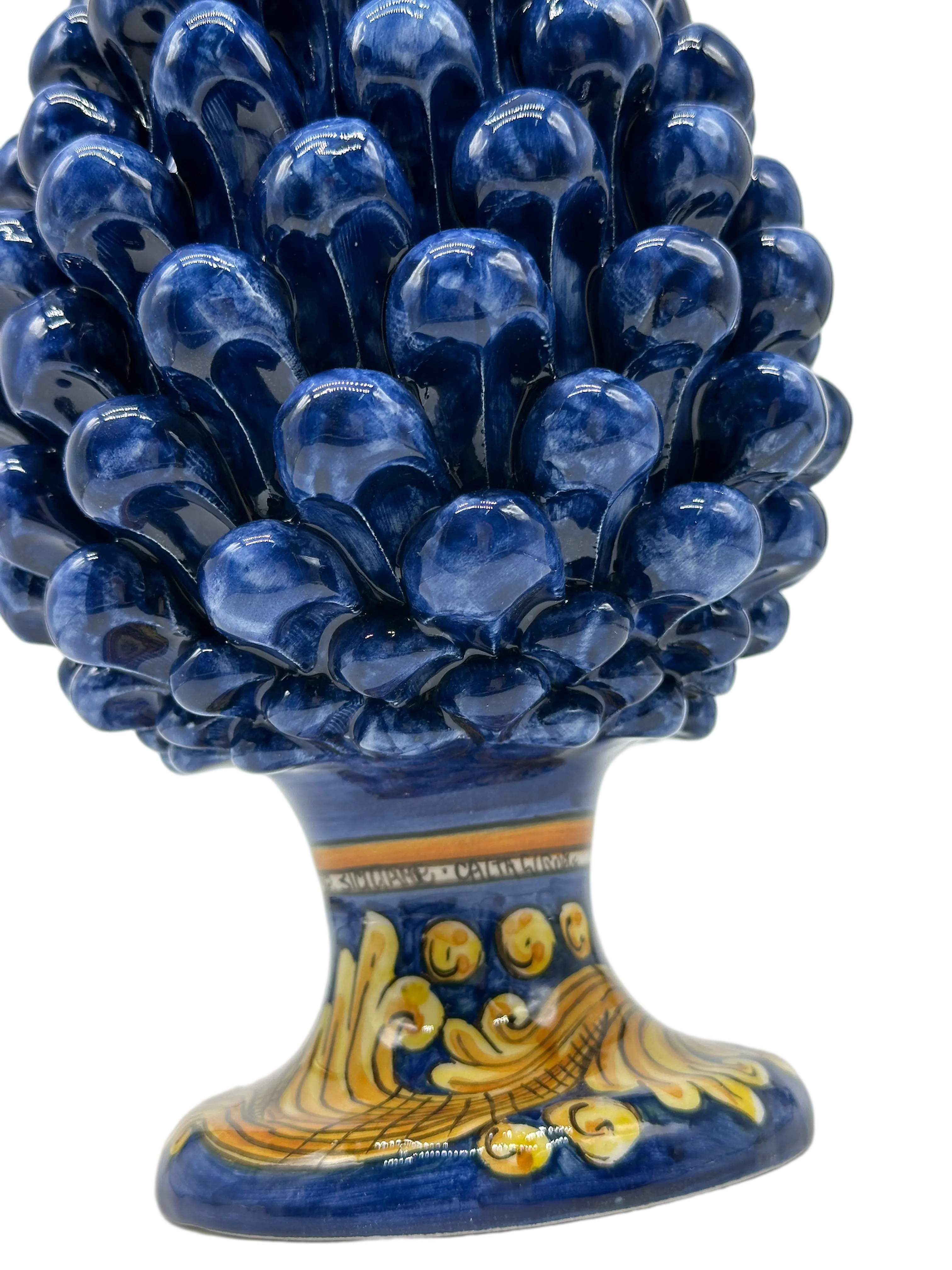 Pigna Ceramica Caltagirone cm H.20 Artigianale Blu Base Decorata DD CERAMICHE SICILIANE