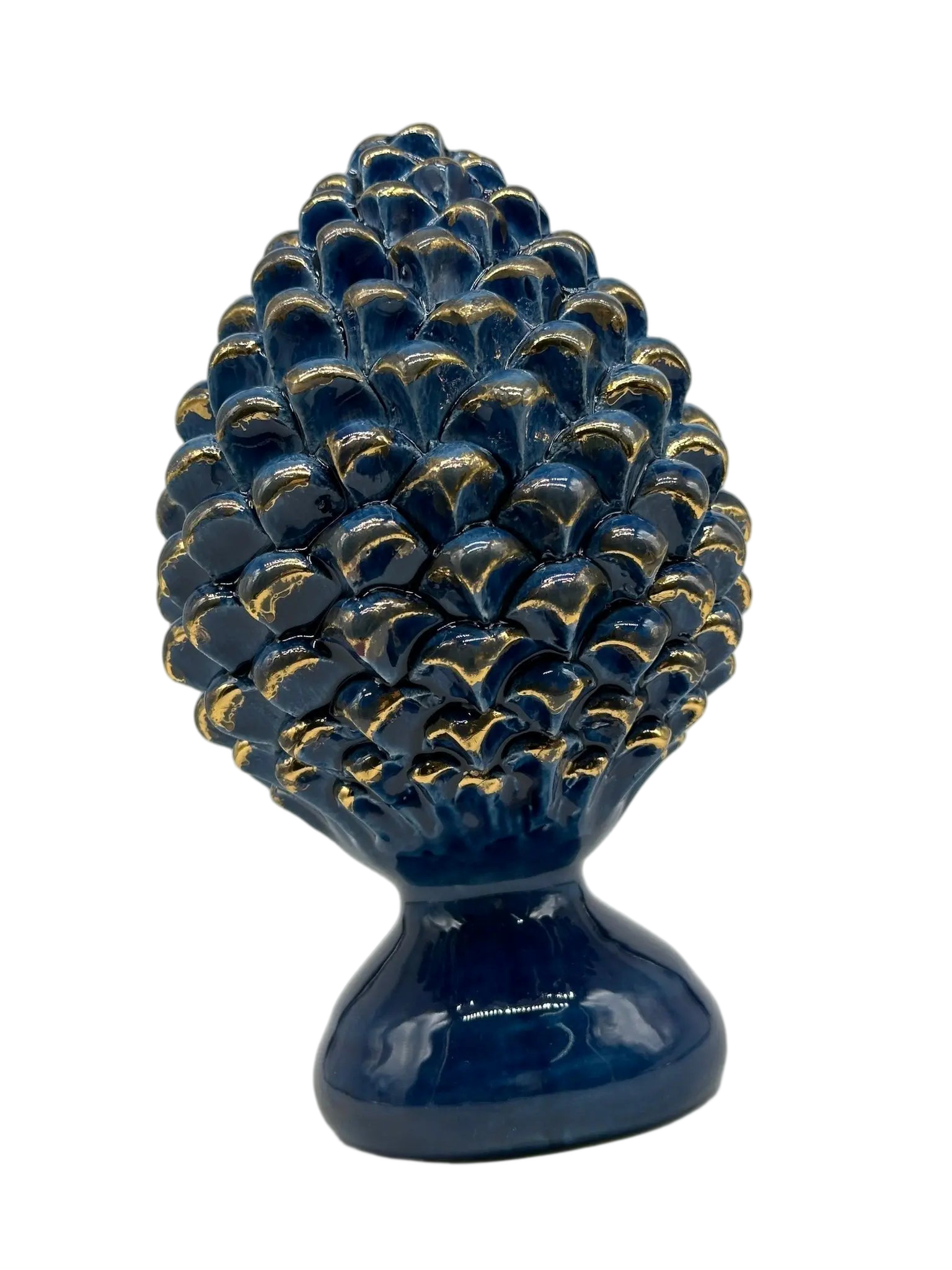 Pigna Ceramica Caltagirone cm H.20 Artigianale Blu Oro Linea Luis DD CERAMICHE SICILIANE