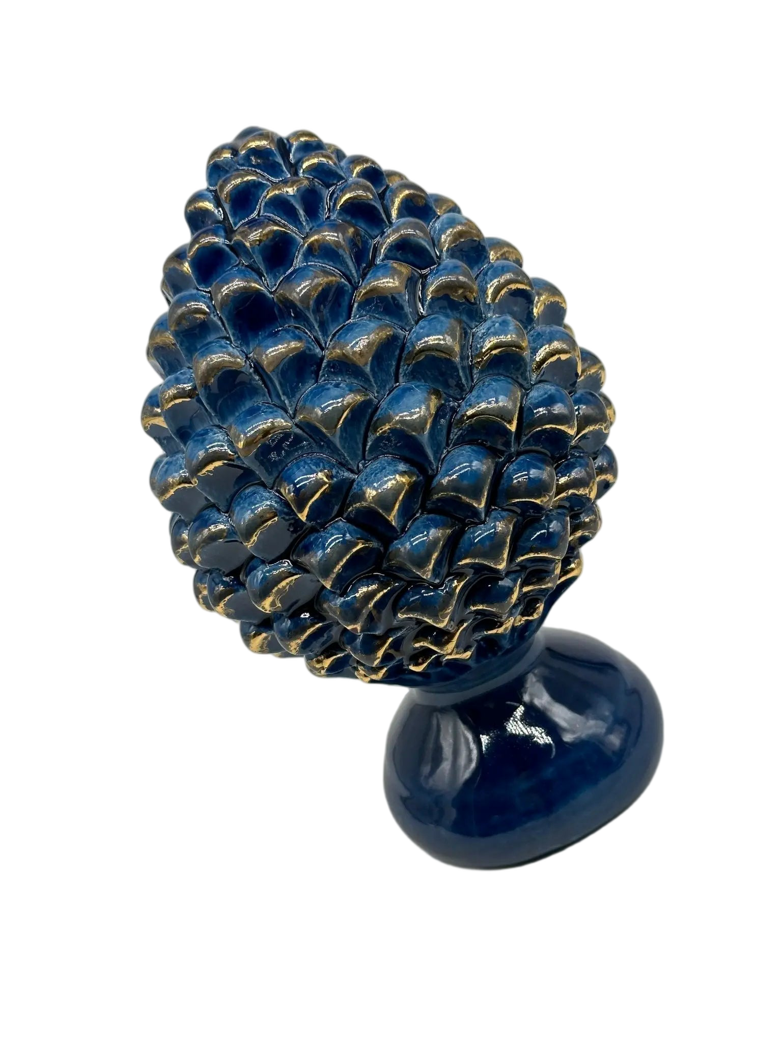 Pigna Ceramica Caltagirone cm H.20 Artigianale Blu Oro Linea Luis DD CERAMICHE SICILIANE