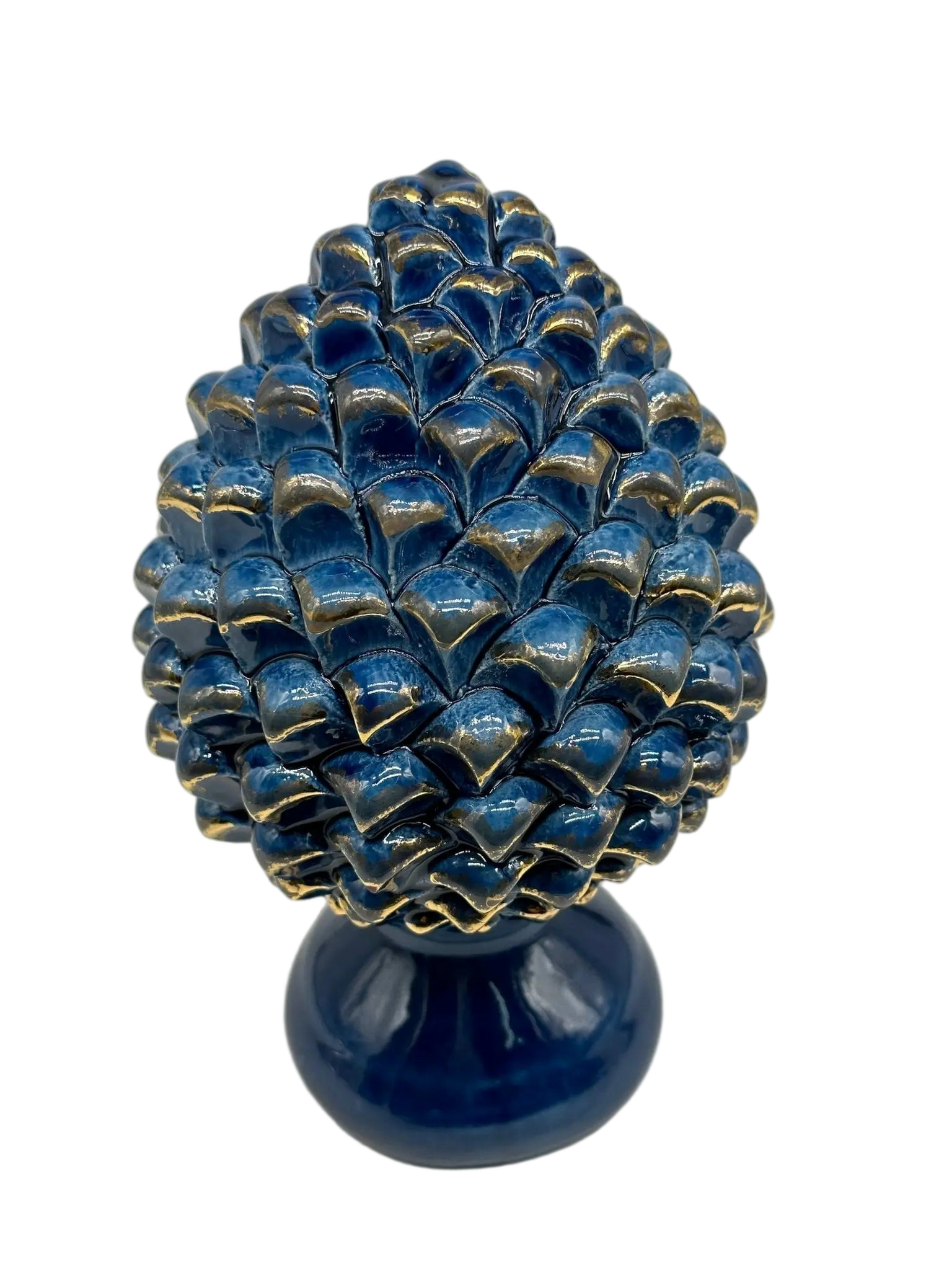 Pigna Ceramica Caltagirone cm H.20 Artigianale Blu Oro Linea Luis DD CERAMICHE SICILIANE