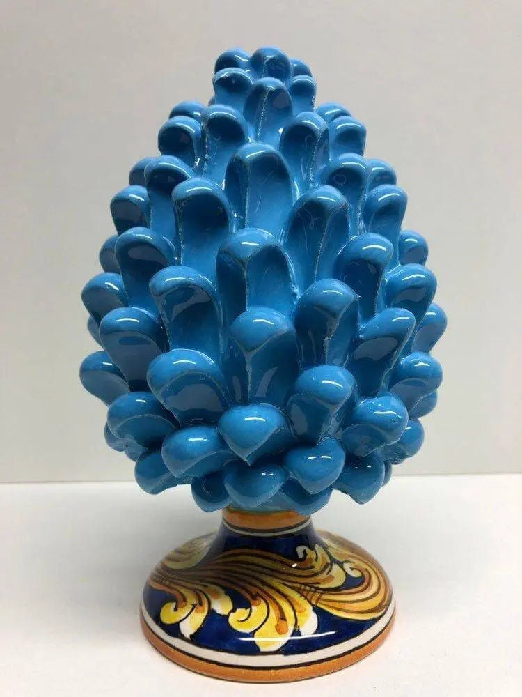 Pigna Ceramica Caltagirone cm H.20 Artigianale Celeste Base Decorata DD CERAMICHE SICILIANE