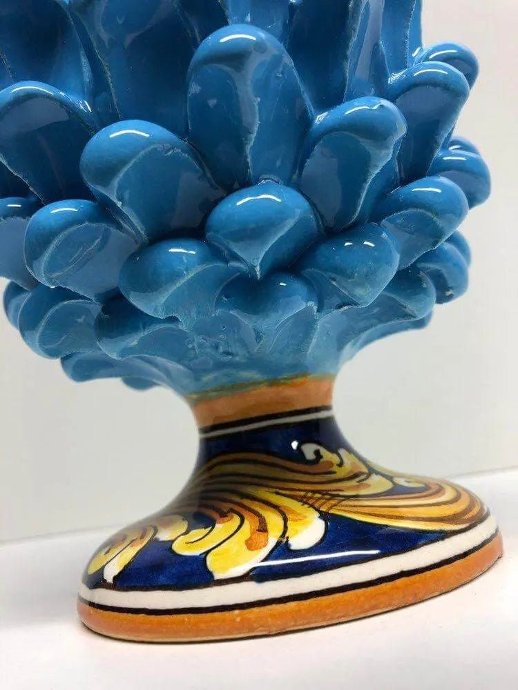 Pigna Ceramica Caltagirone cm H.20 Artigianale Celeste Base Decorata DD CERAMICHE SICILIANE