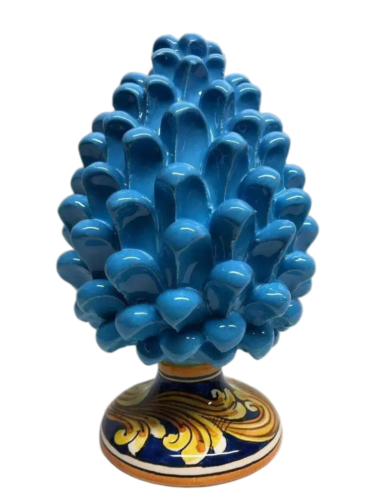 Pigna Ceramica Caltagirone cm H.20 Artigianale Celeste Base Decorata - DD CERAMICHE SICILIANE