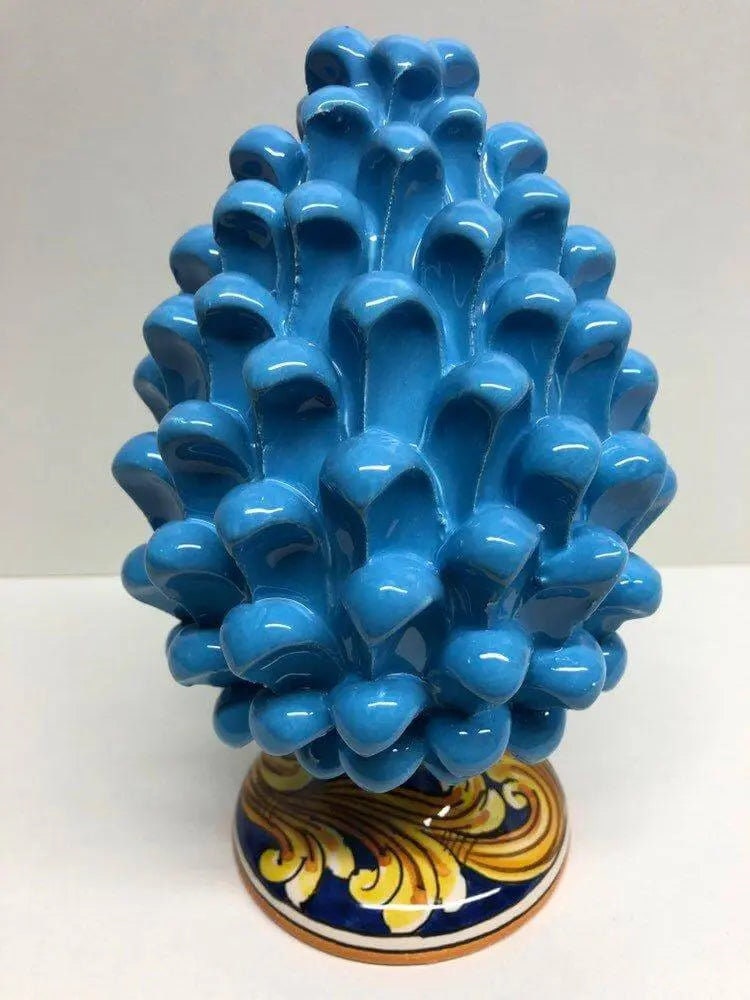 Pigna Ceramica Caltagirone cm H.20 Artigianale Celeste Base Decorata DD CERAMICHE SICILIANE