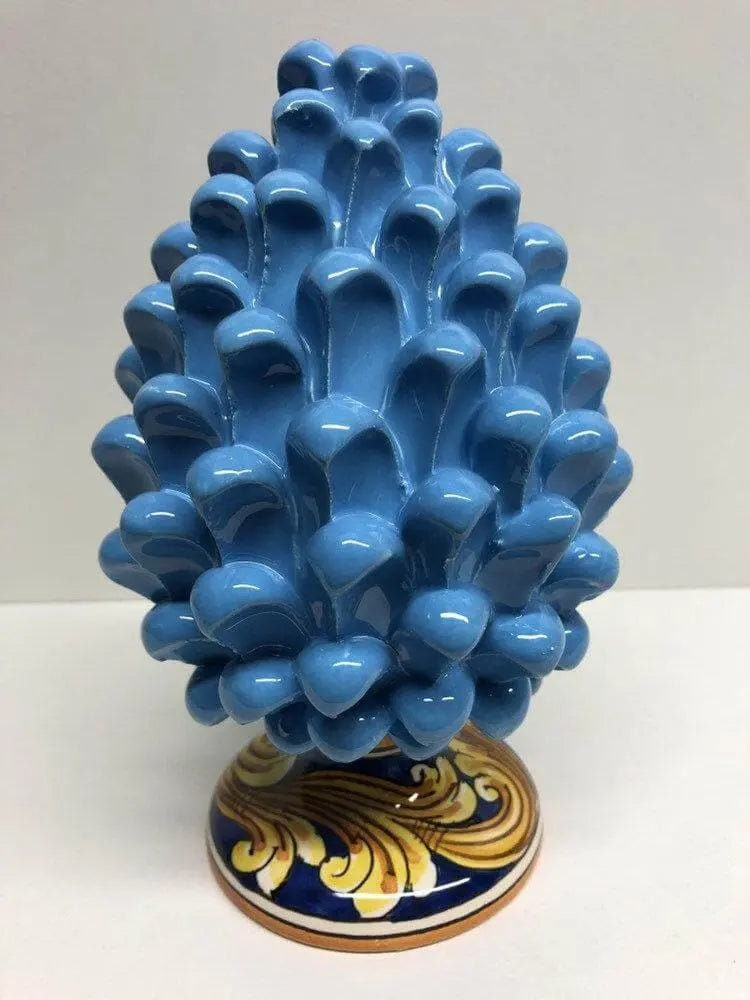 Pigna Ceramica Caltagirone cm H.20 Artigianale Celeste Base Decorata DD CERAMICHE SICILIANE