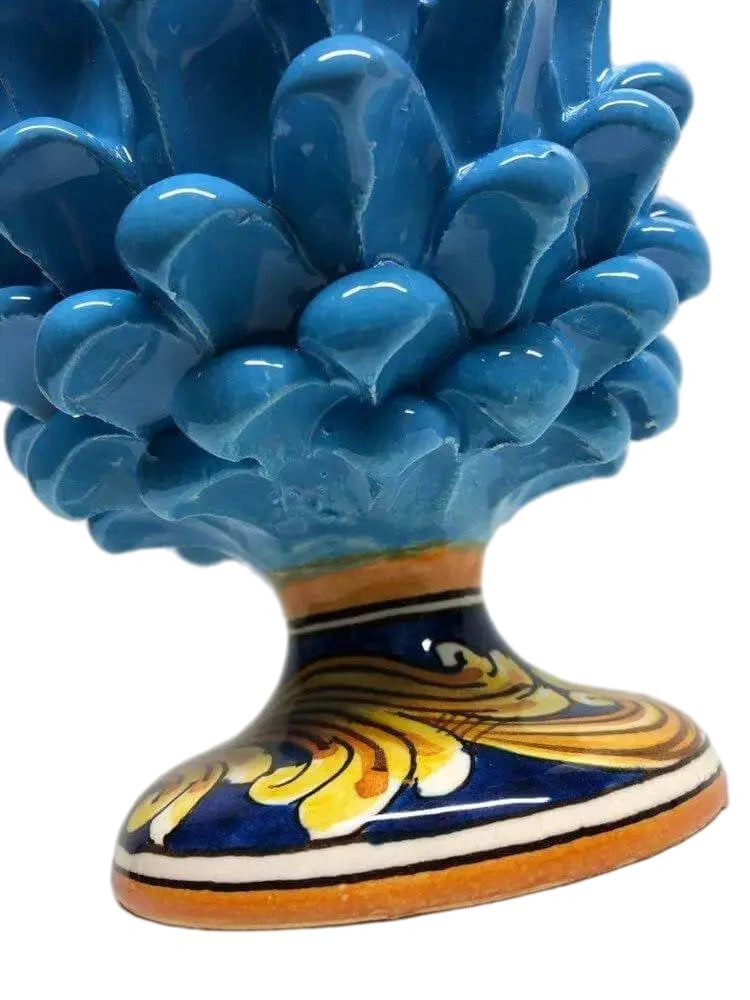 Pigna Ceramica Caltagirone cm H.20 Artigianale Celeste Base Decorata - DD CERAMICHE SICILIANE