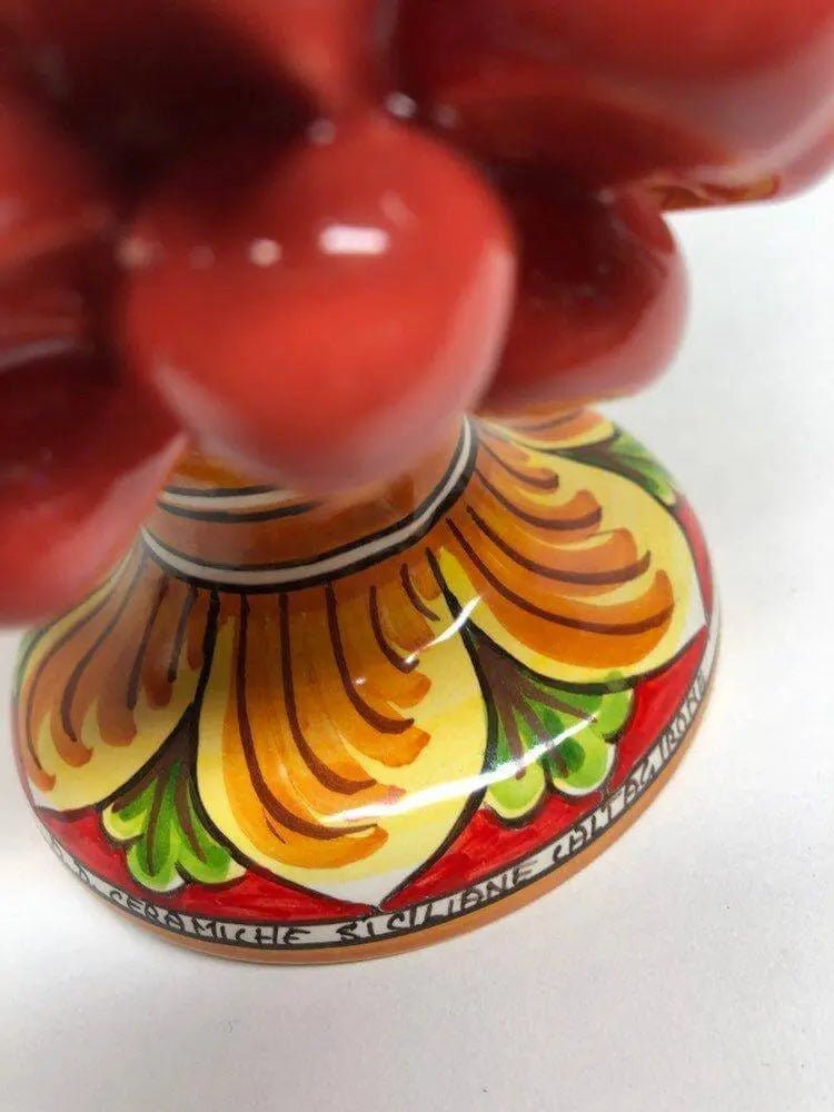 Pigna Ceramica Caltagirone cm H.20 Artigianale Corallo Base Decorata DD CERAMICHE SICILIANE