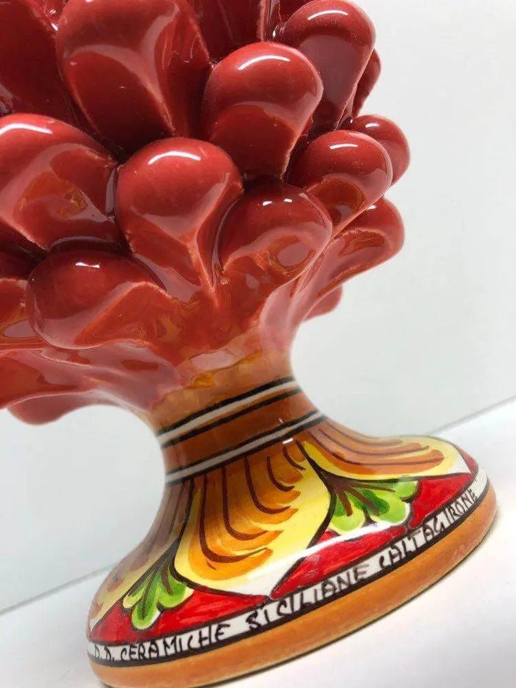 Pigna Ceramica Caltagirone cm H.20 Artigianale Corallo Base Decorata DD CERAMICHE SICILIANE