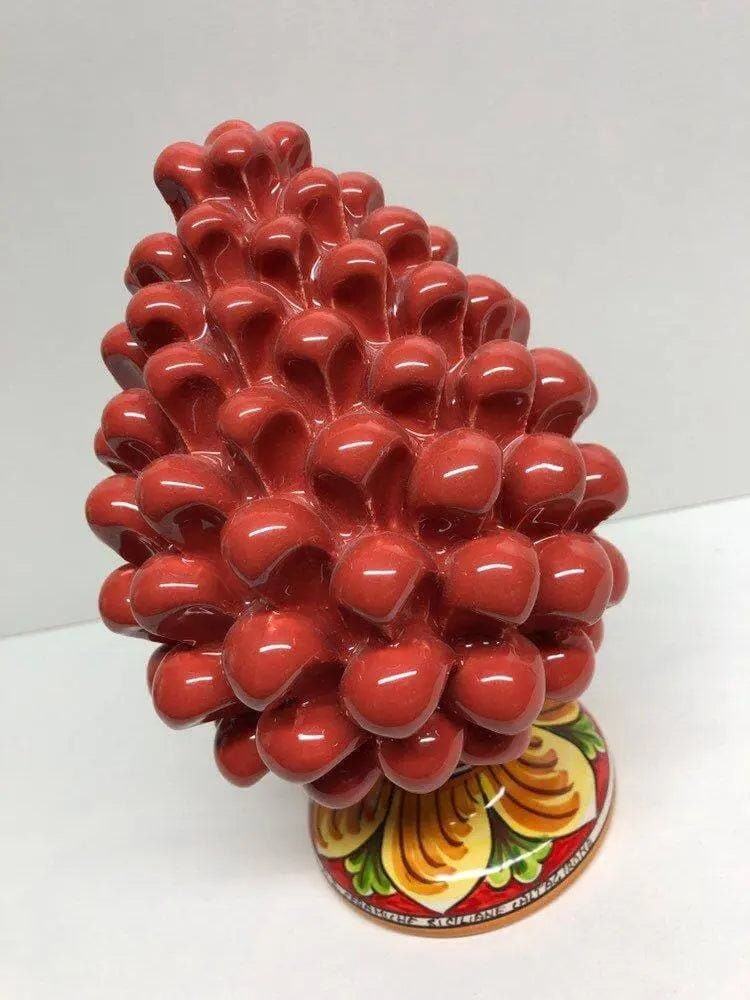 Pigna Ceramica Caltagirone cm H.20 Artigianale Corallo Base Decorata DD CERAMICHE SICILIANE