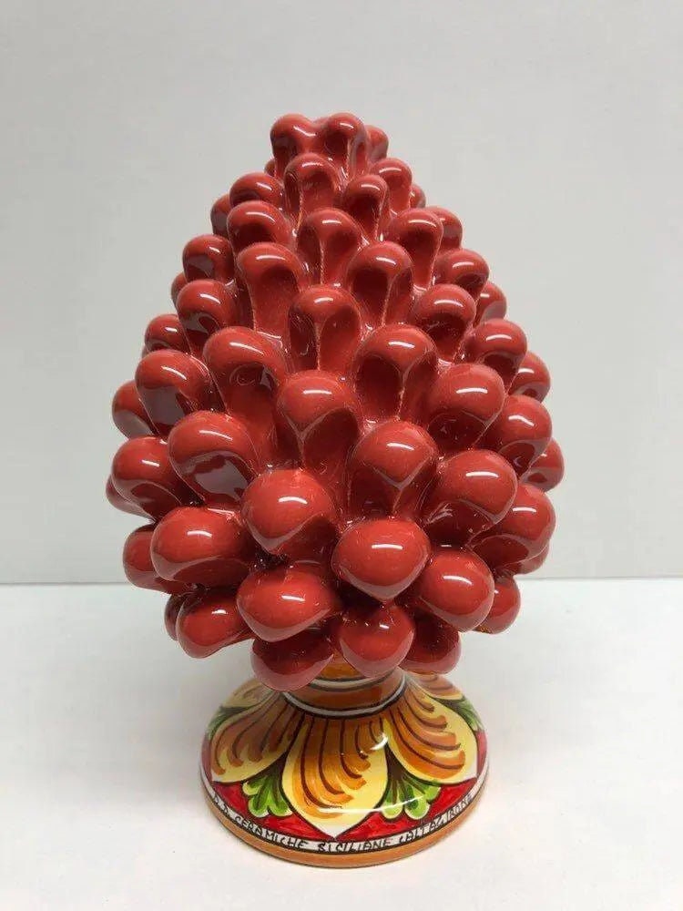 Pigna Ceramica Caltagirone cm H.20 Artigianale Corallo Base Decorata DD CERAMICHE SICILIANE