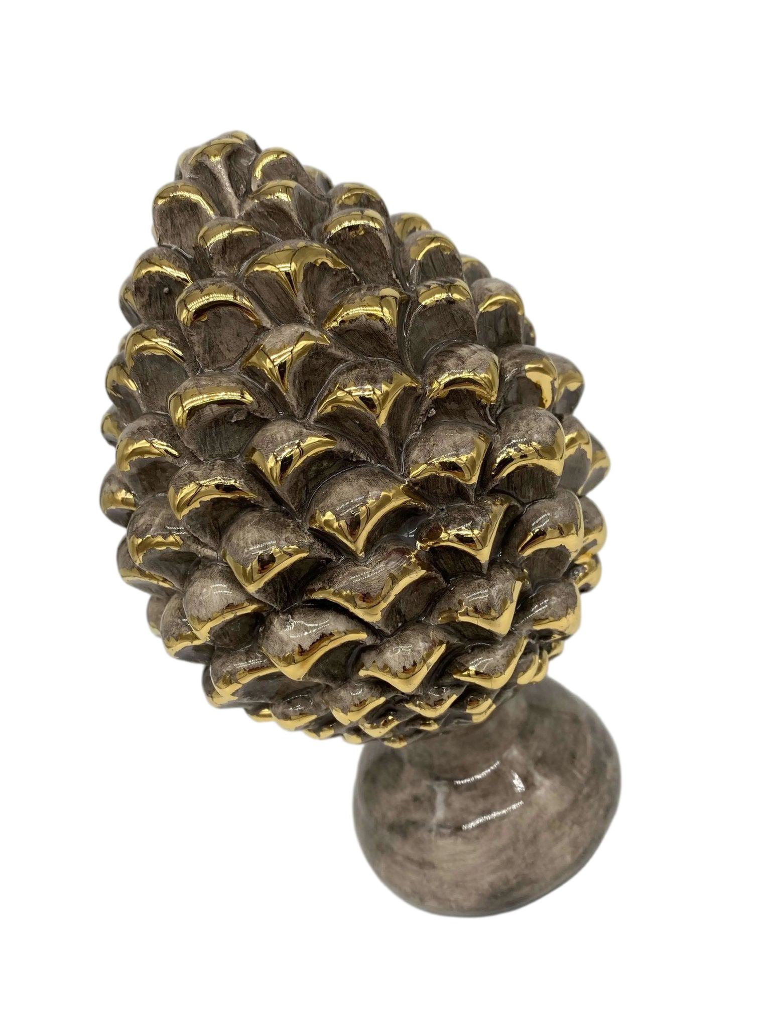 Pigna Ceramica Caltagirone cm H.20 Artigianale Écru Oro Linea Luis - DD CERAMICHE SICILIANE
