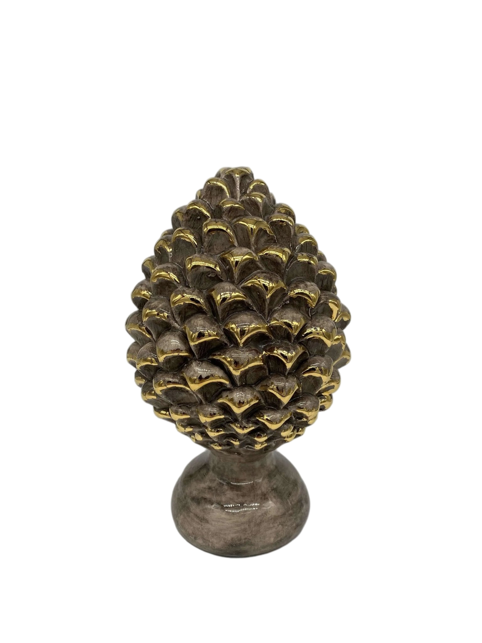 Pigna Ceramica Caltagirone cm H.20 Artigianale Écru Oro Linea Luis - DD CERAMICHE SICILIANE