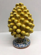 Pigna Ceramica Caltagirone cm H.20 Artigianale Giallo Base Decorata Fiori DD CERAMICHE SICILIANE