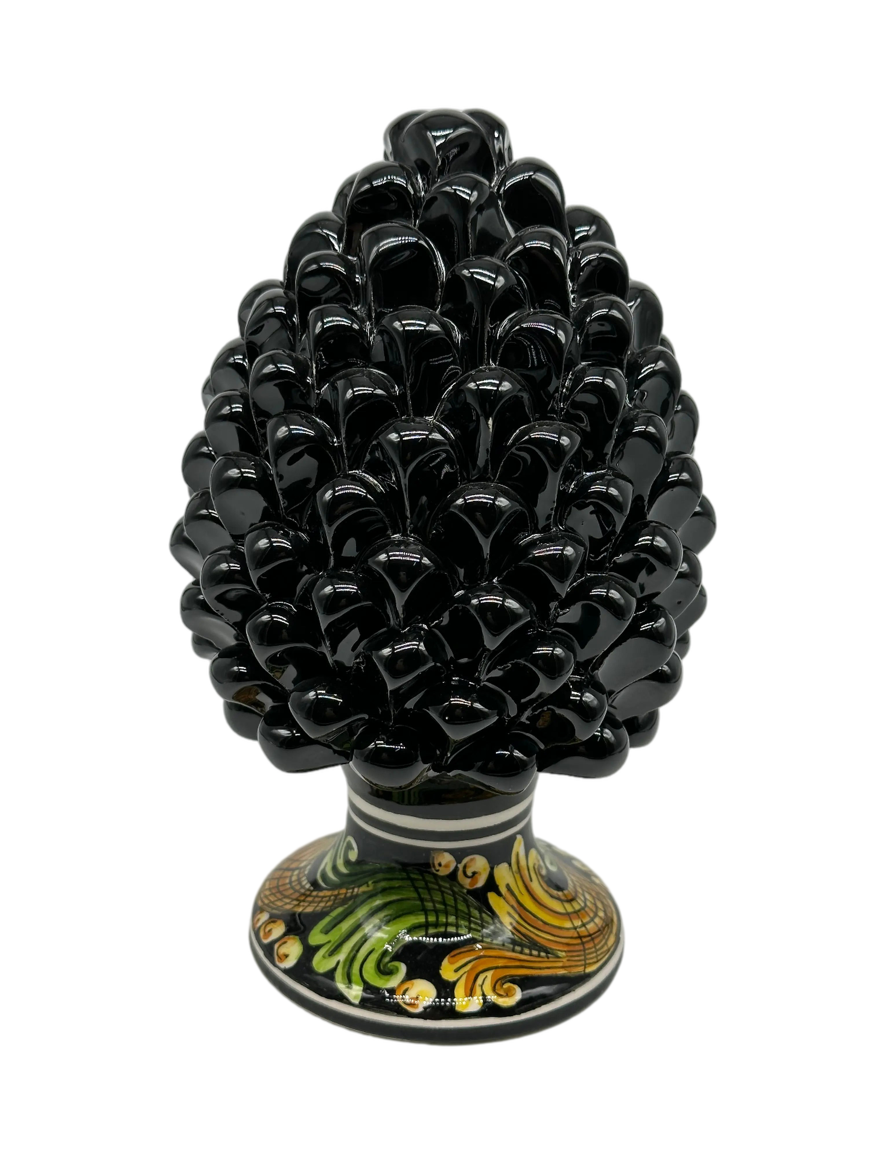 Pigna Ceramica Caltagirone cm H.20 Artigianale Nero Base Decorata DD CERAMICHE SICILIANE