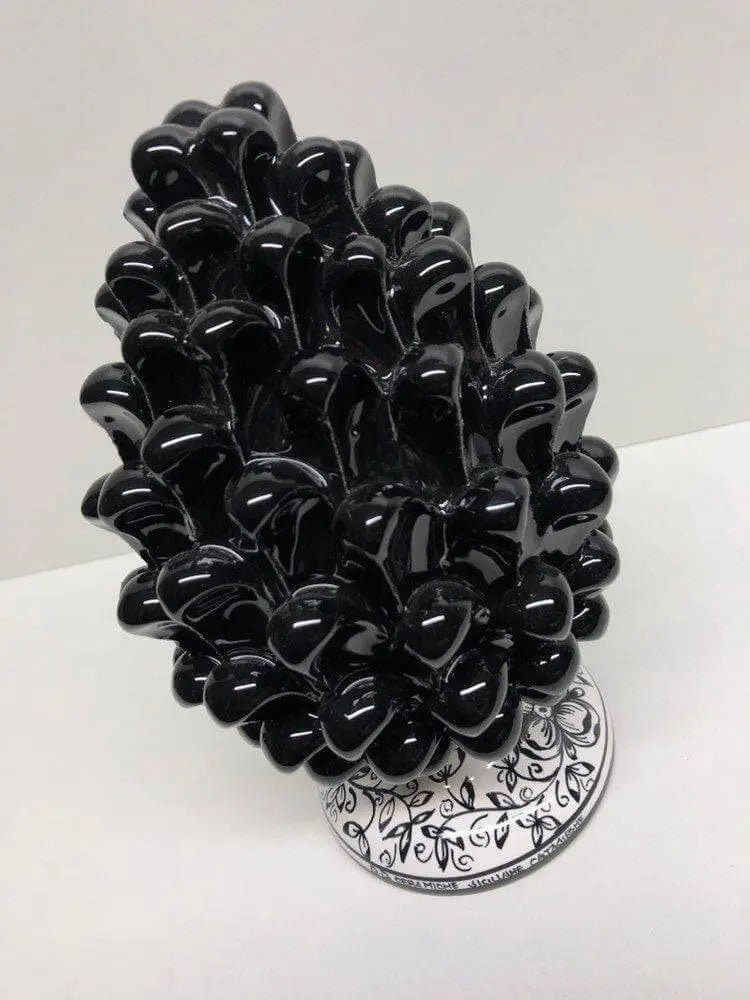 Pigna Ceramica Caltagirone cm H.20 Artigianale Nero Base Decorata DD CERAMICHE SICILIANE