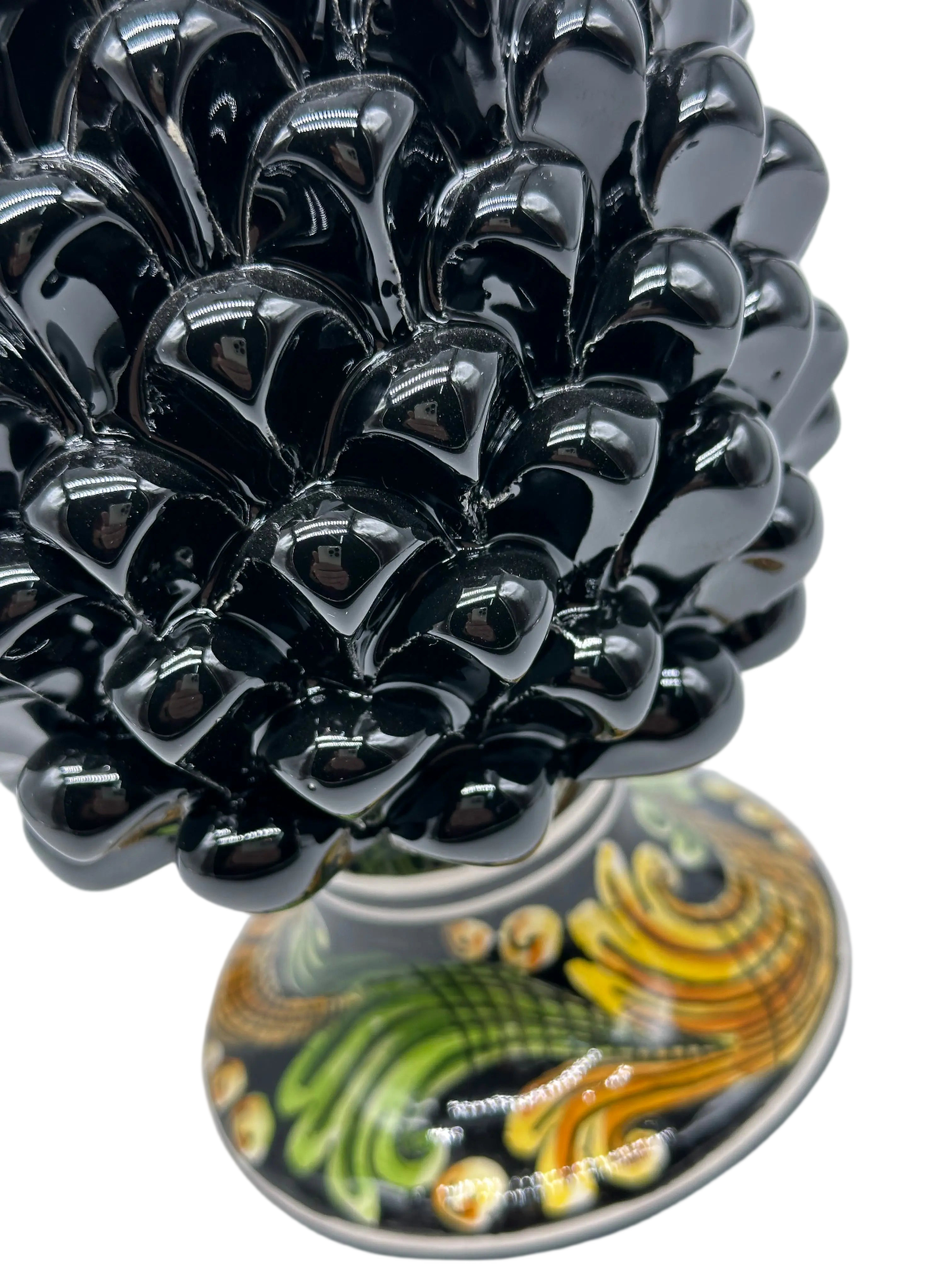 Pigna Ceramica Caltagirone cm H.20 Artigianale Nero Base Decorata DD CERAMICHE SICILIANE