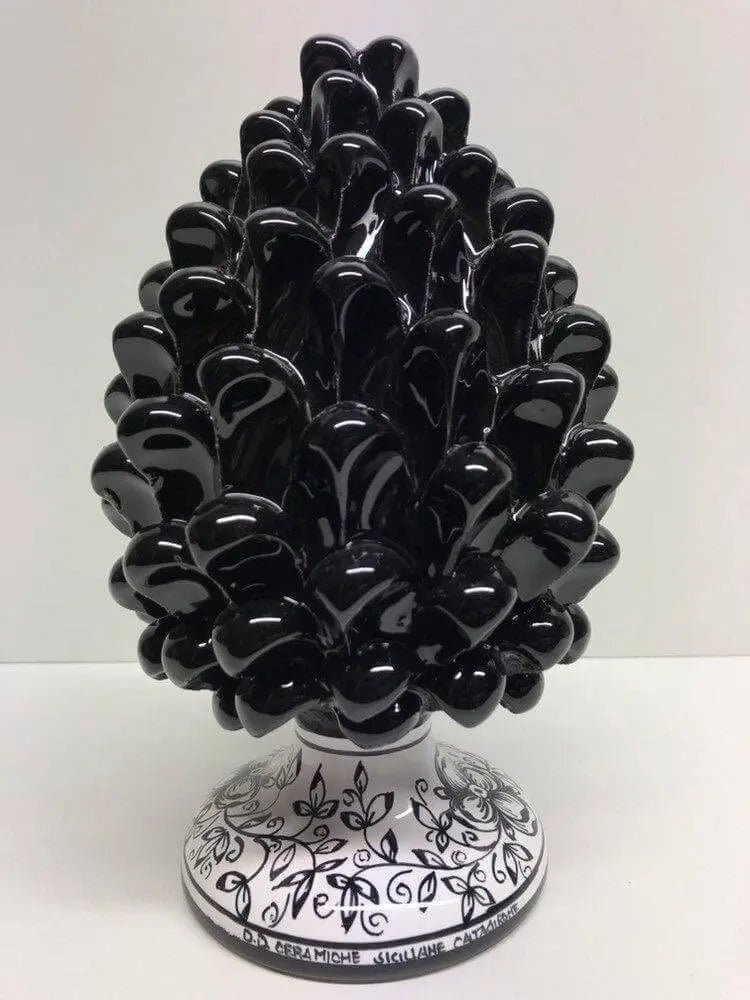 Pigna Ceramica Caltagirone cm H.20 Artigianale Nero Base Decorata DD CERAMICHE SICILIANE