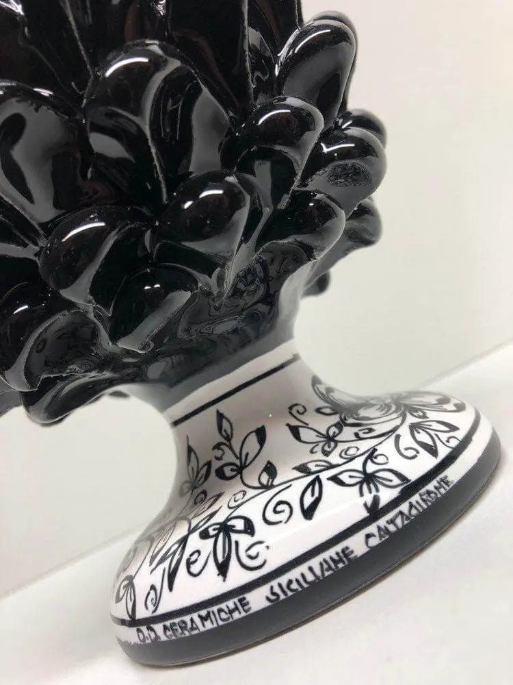 Pigna Ceramica Caltagirone cm H.20 Artigianale Nero Base Decorata DD CERAMICHE SICILIANE