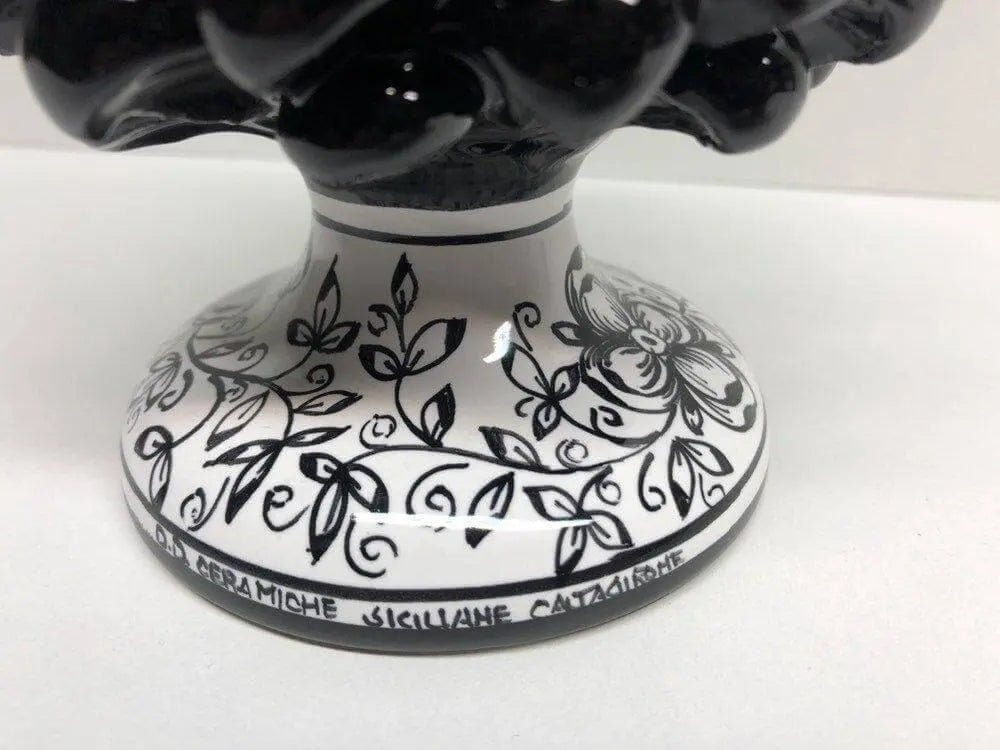 Pigna Ceramica Caltagirone cm H.20 Artigianale Nero Base Decorata DD CERAMICHE SICILIANE