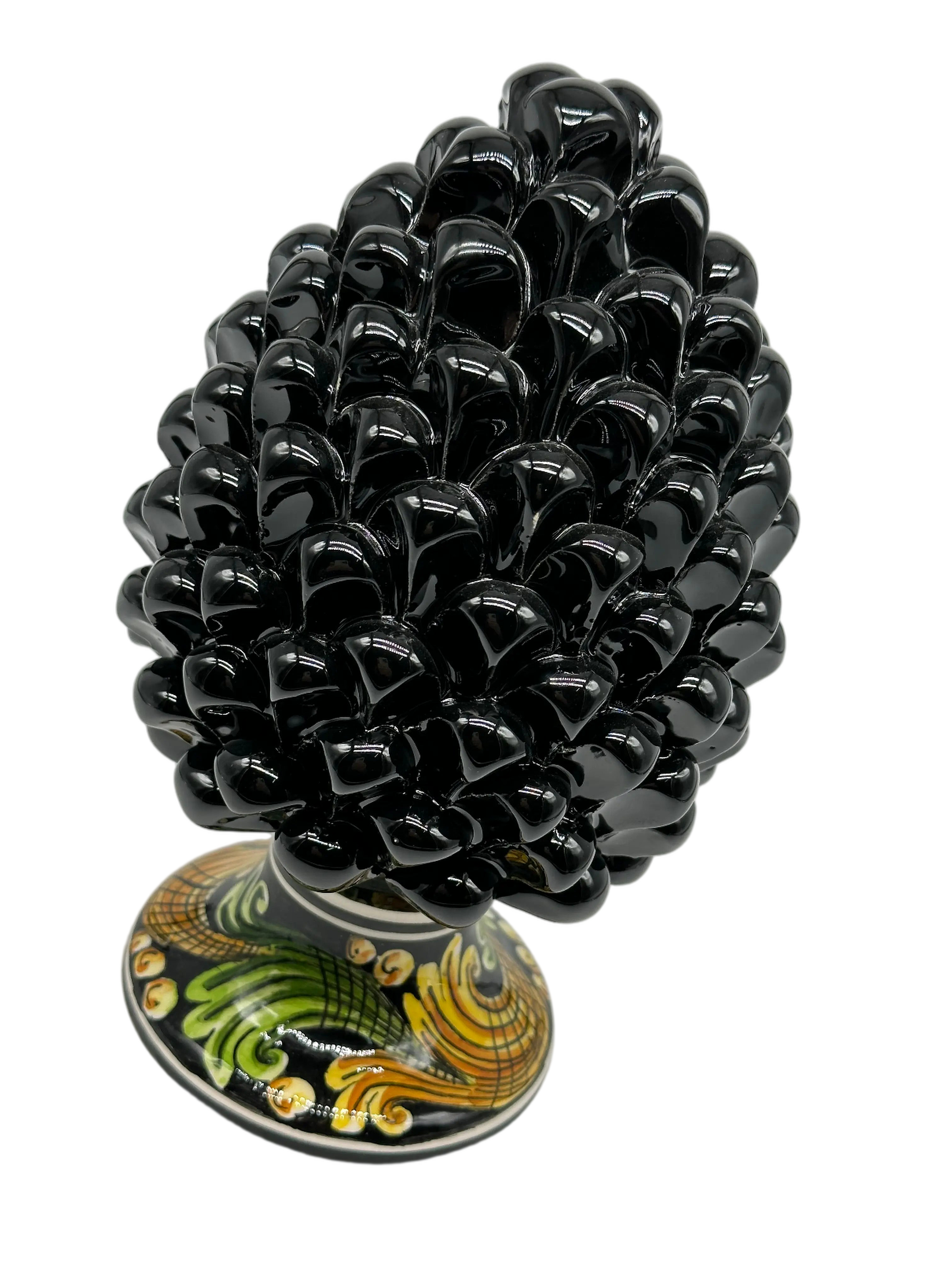 Pigna Ceramica Caltagirone cm H.20 Artigianale Nero Base Decorata DD CERAMICHE SICILIANE