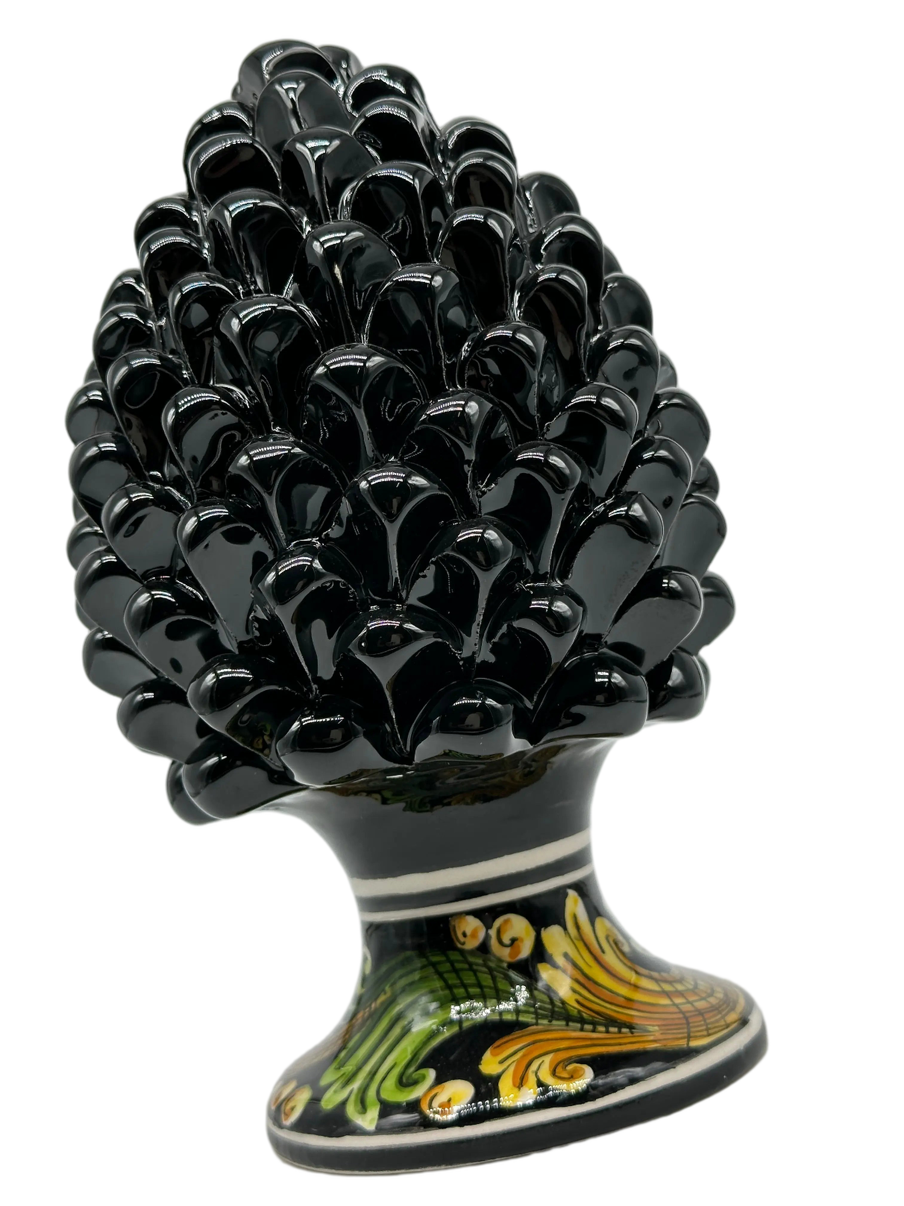 Pigna Ceramica Caltagirone cm H.20 Artigianale Nero Base Decorata DD CERAMICHE SICILIANE